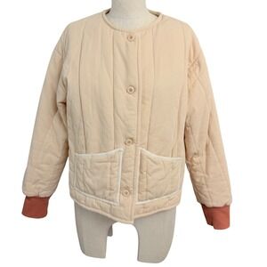 Roolee Womens Quilted Cotton Jacket Beige Rust Button Front‎ Patch Pockets Small